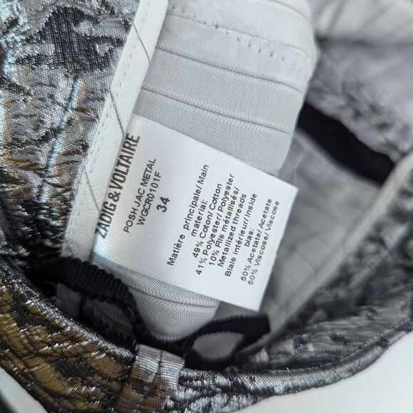 Zadig & Voltaire Vistar Jac Metallic Suit – Silver Foil Blazer + Pants Sz 34/2US - Picture 15 of 16